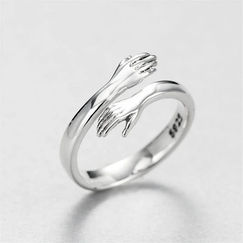 

1PCS Fashionable Couple Ring Unisex Gothic Hug Muscle Hands Ring Simple Creative Vintage Love Hug Adjustable Open Silver Ring