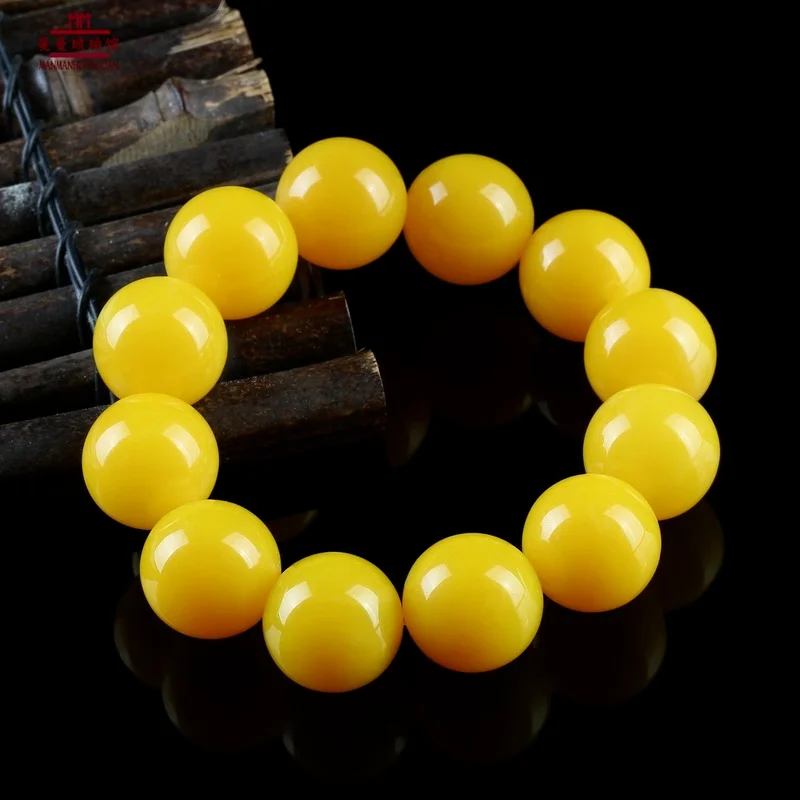 

Ювелирные изделия для мужчин и женщин, эластичный браслет из натурального желтого пчелиного воска с круглыми бусинами из Балтийского янтар...