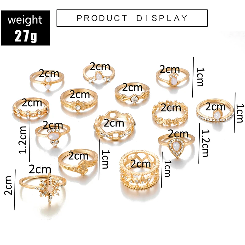 Docona Бохо золотой полый цветок Звезда Опал Набор колец для женщин девушек сплав