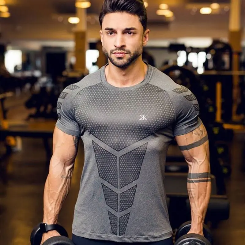 

Спортивная Мужская спортивная одежда для спортзала Повседневная Уличная одежда модные топы с коротким рукавом быстросохнущие узкие женск...