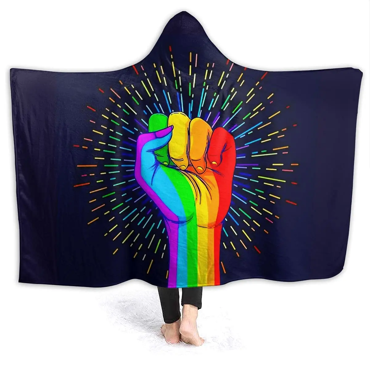 ЛГБТ одеяло с капюшоном Кулак любви радужного цвета носимый свитшот худи