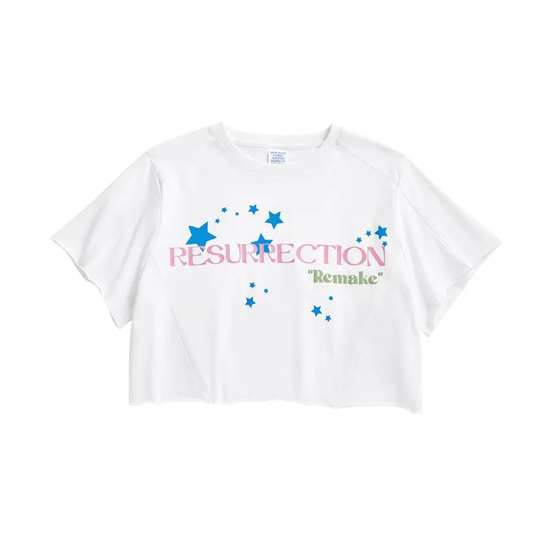 

ColdYingan 2021 Summer Crop Top Short Open Navel Sexy Women's T-Shirt Short Sleeve Foam Print Streetwear Bts Oversized T-shirt