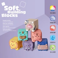 baby sensory toys building silicone blocks grasp toy 3d silicone building blocks soft ball kid rubber bath cube baby toy
