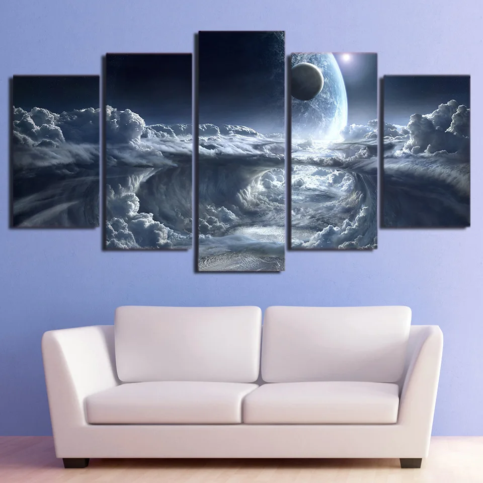 

No Framed Canvas 5 Pieces Alien Planet Moons Space Universe Wall Art HD Posters Pictures Paintings Home Decor for Living Room