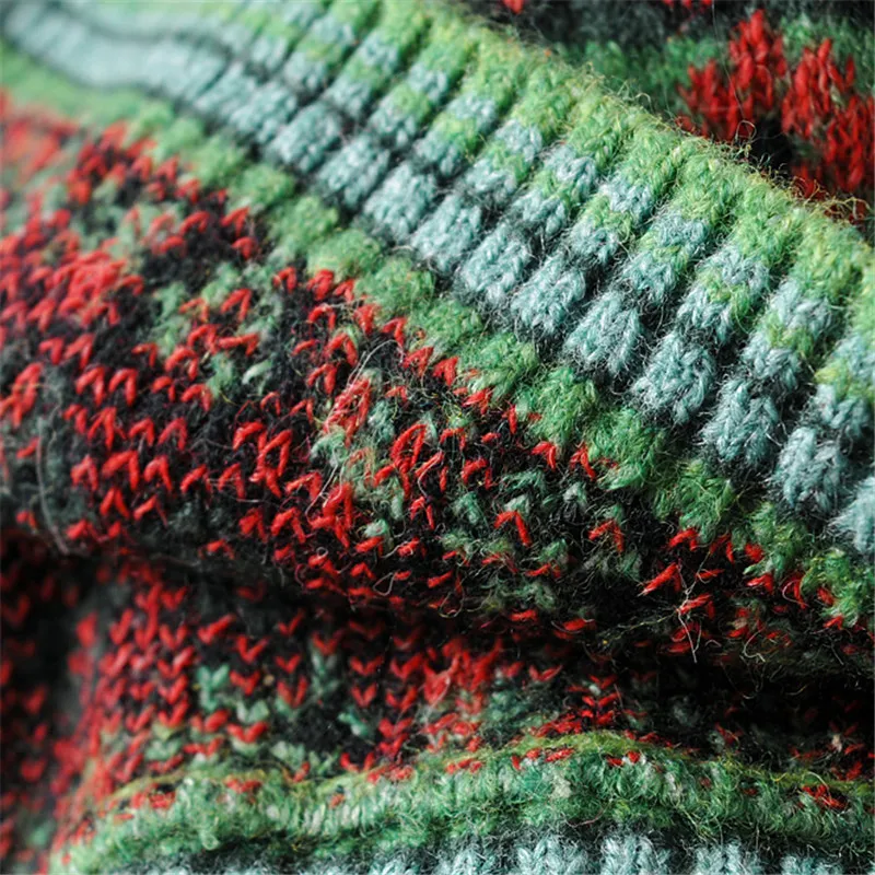 

CSMDTYJL Vintage Ribbed Trims Jacquard Crop Knitted Sweater Women V-Neck Long Sleeve Female Pullovers Female Retro Jumper