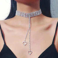 fashion shiny rhinestone necklace love pendant necklace collarbone chain womens wedding jewelry collar party jewelry gift