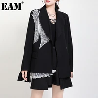 eam women black mesh wings big size blazer new lapel long sleeve loose fit jacket fashion tide spring autumn 2022 1dc700