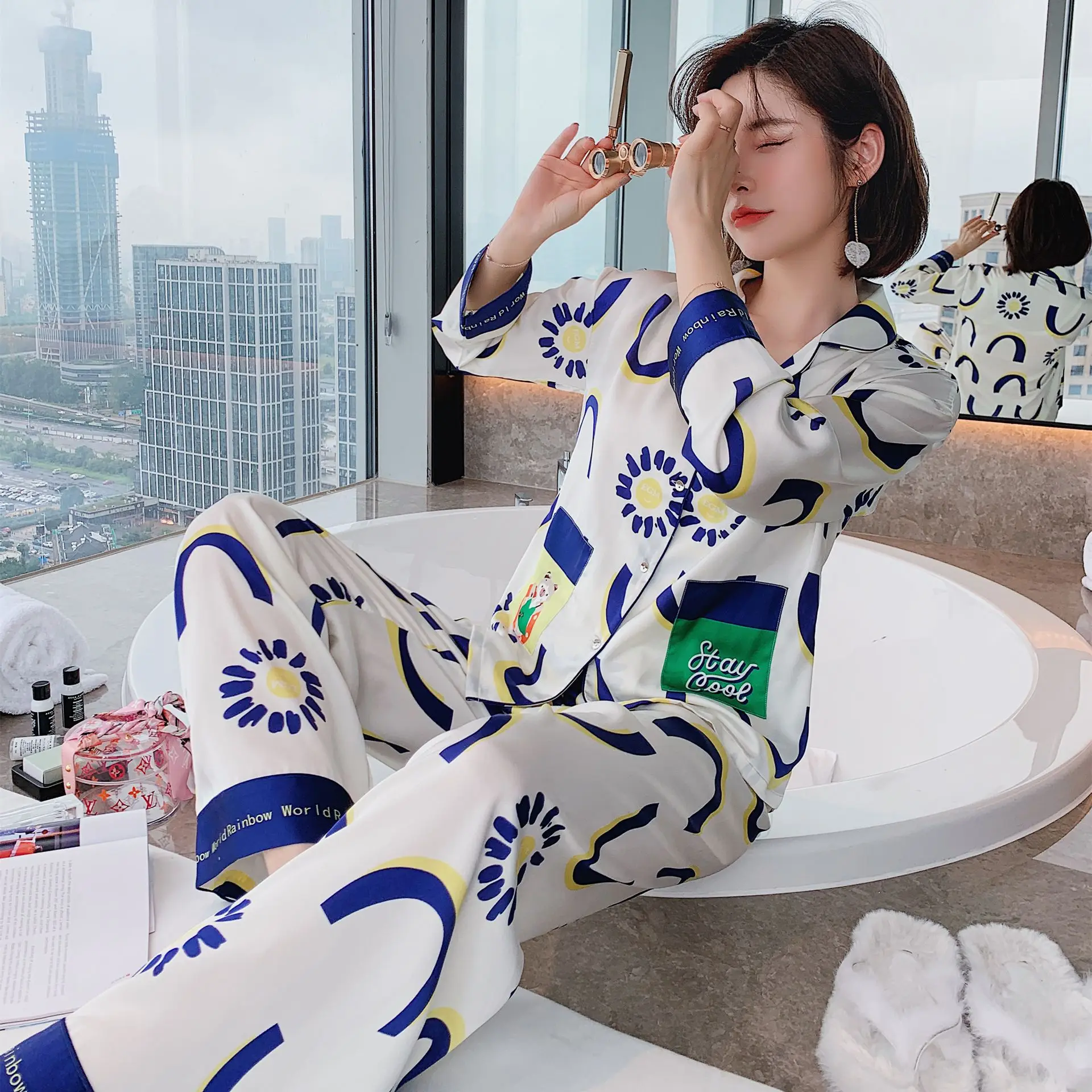 

Women Silk Pajama Sets Satin Pyjama Sleepwear Long Sleeve Large Size Fashion Pajamas for Girl Nightwear Suit Home New Style 2020