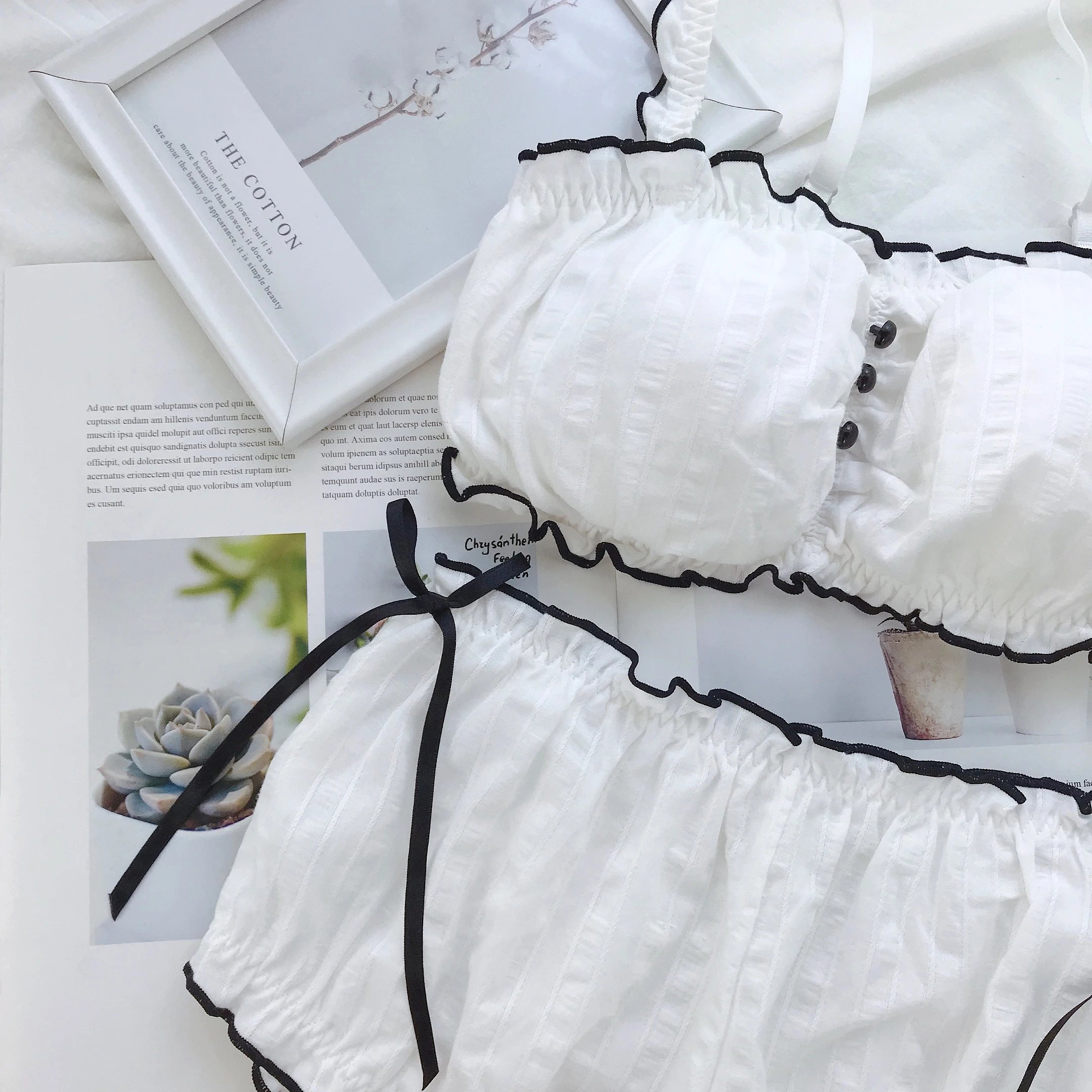 Комплект нижнего белья для молодых девушек хлопковый бюстгальтер с оборками и