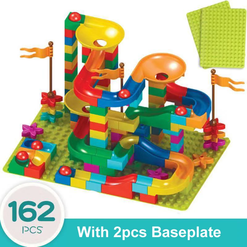 162pcs 2 baseplate Большой размер мраморный гоночный лабиринт, Шариковая дорожка строительные блоки DIY сборка воронки слайд Кирпичи игрушки для детей Подарки - Цвет: 162pcs 2 baseplate