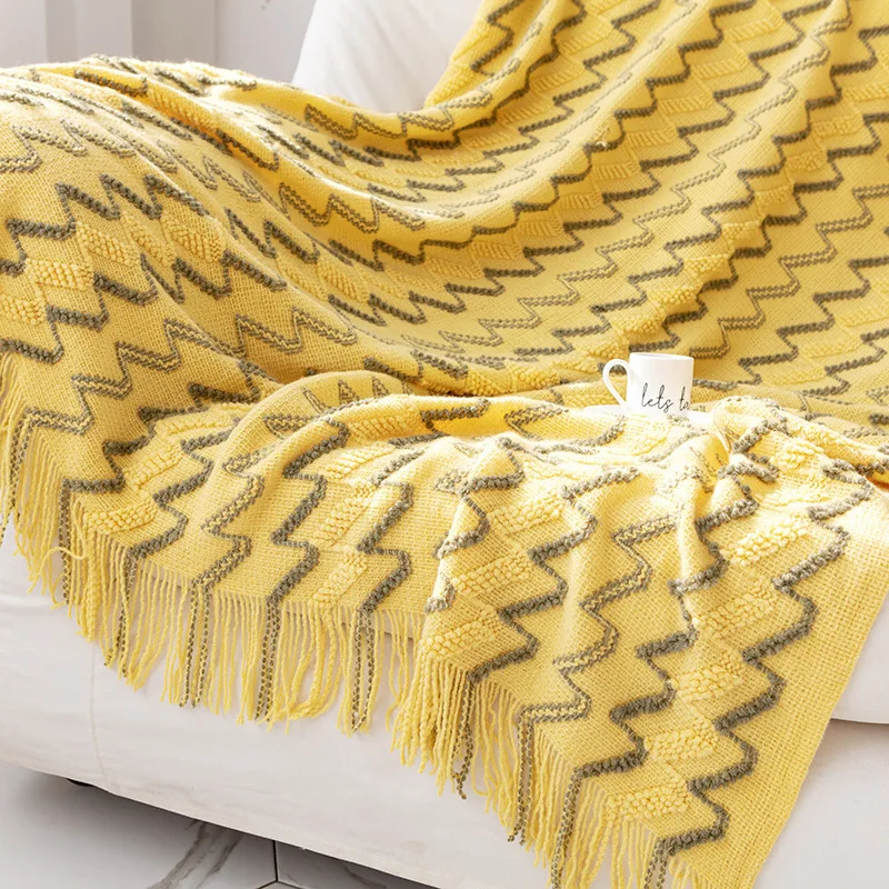 

Two-color Sofa Blanket, Bed End Blanket, Knitted Cross-border Blanket, Air Conditioning Blanket, Tassel Siesta Blanket