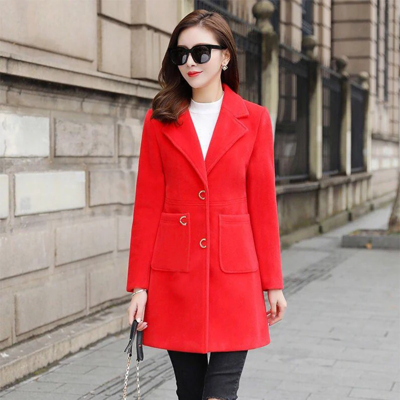 Женское длинное кашемировое пальто теплое облегающее шерстяное с лацканами