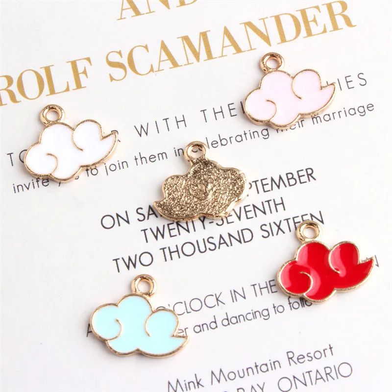 

YEYULIN 10Pcs Cute Alloy Enamel Cloud Pendant Gold Tone Smile Charm Blue Pink for Necklace Bracelet Earrings Making Accessory