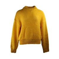 korean sweater women retro style round neck long sleeved sweater yellow pullover sweater 2020 autumnwinter womens clothing