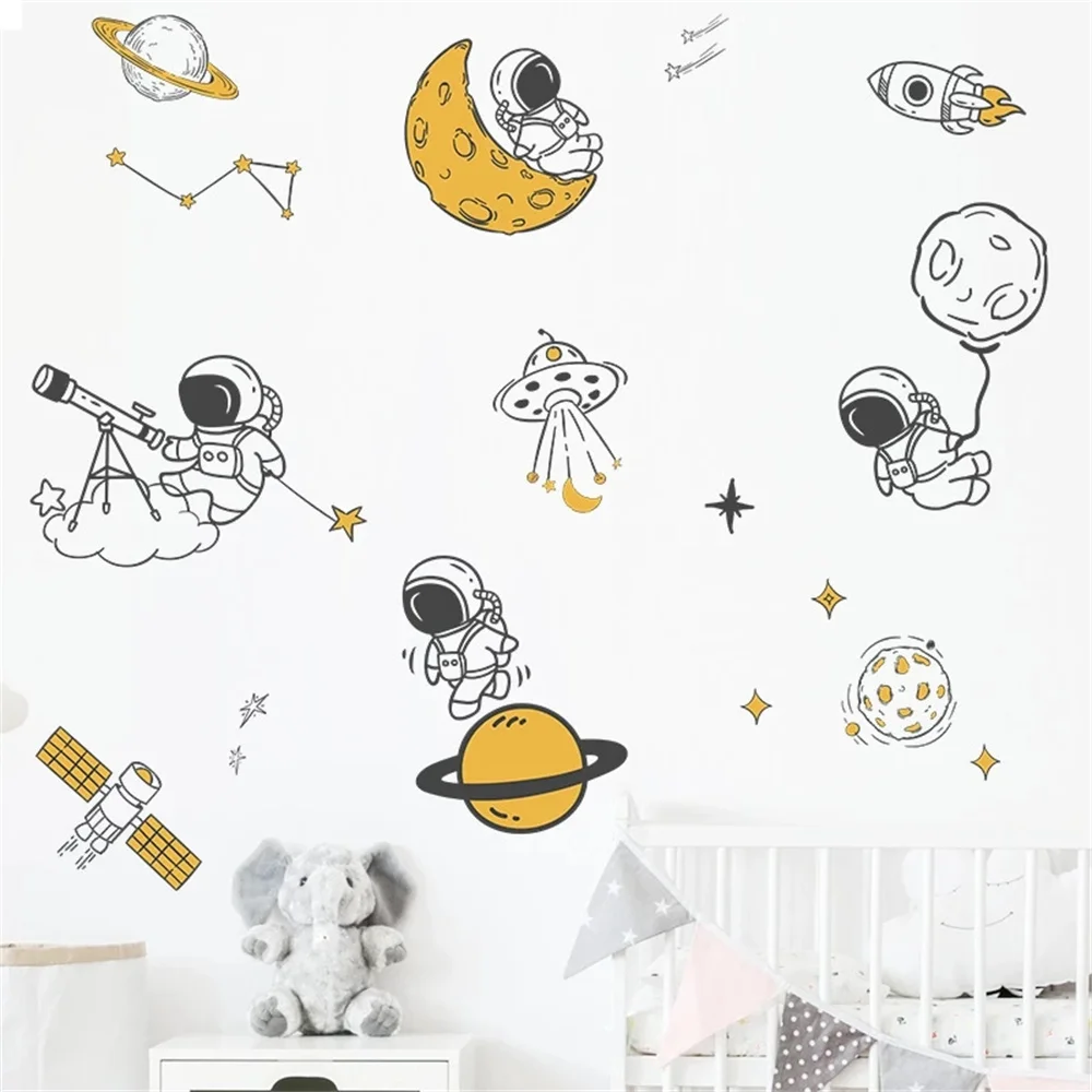 

Cartoon Astronaut Space Planet Wall Stickers for Kids Rooms Boys Bedroom Wall Decor Kids Room Stickers Home Decor Art Mural