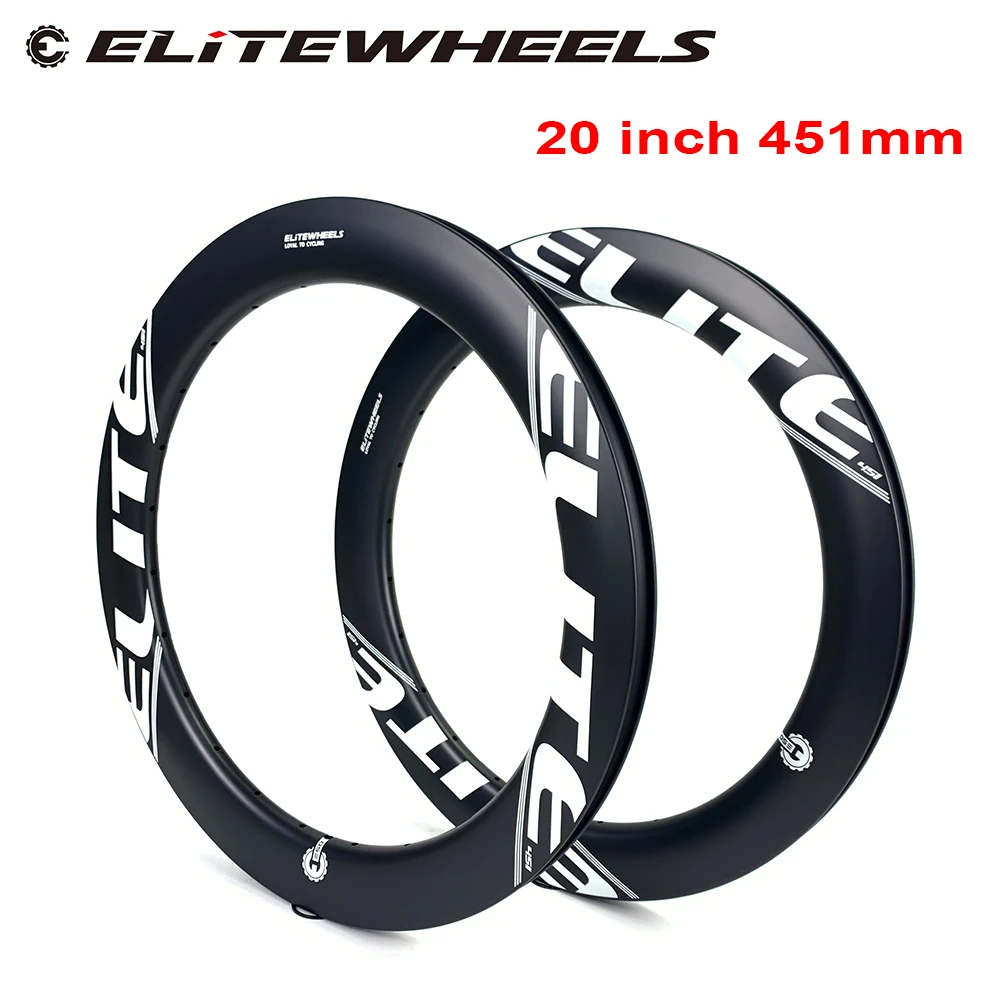 

ELITEWHEELS Folding Bike 20 Inch 451mm Road Disc Carbon Clincher Rim 50mm Depth 23mm Width Carbon Rims For Road Disc Bike Wheels