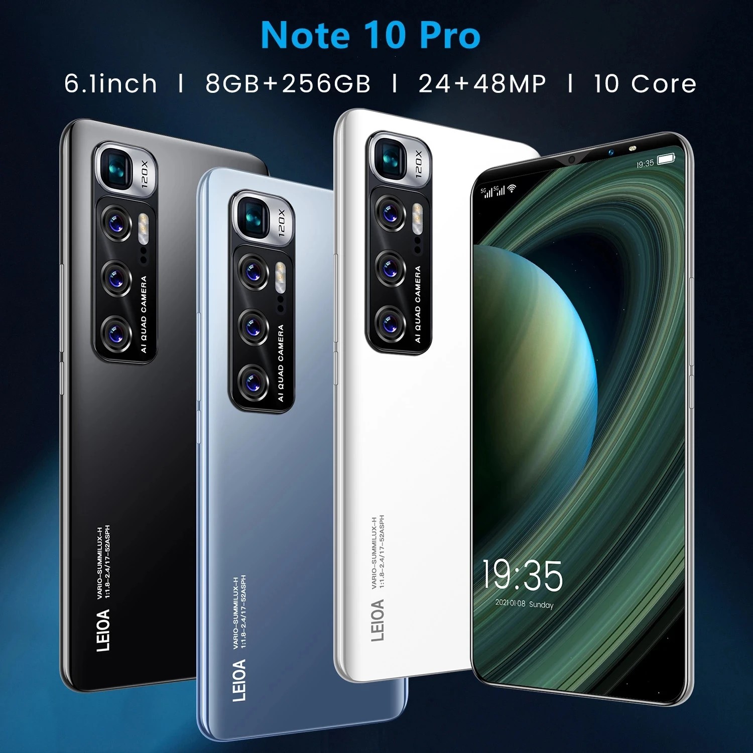 Smartphone note 10 Pro Global, pantalla HD de 6,1 pulgadas, 16 + 512GB, 24 + 48MP, 4800mAh, Android 10, desbloqueado, 5G, compatible con Google GPS-5