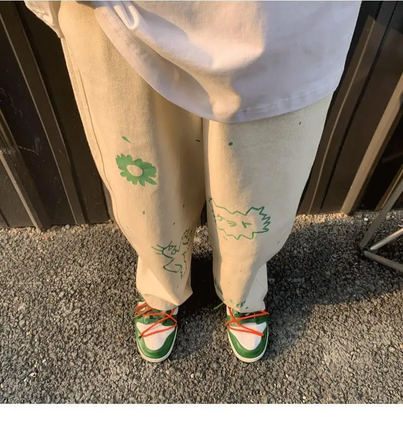 

New printed women's pants trendy loose casual men's straight-leg pants versatile trousers high quality women bottoms pants