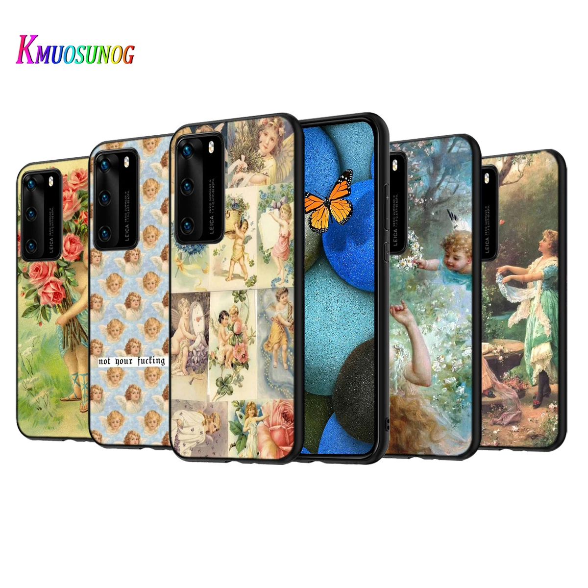 

Angel Cupid Retro Art Silicone Cover For Huawei P50 P40 P30 P20 Pro P10 P9 F8 Lite E Plus 2016 5G Black TPU Phone Case