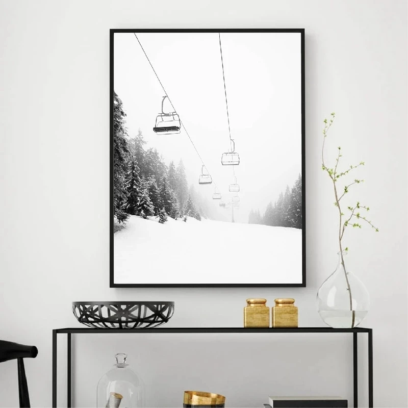 Современные постеры для катания на лыжах путешествий кабельного автомобиля