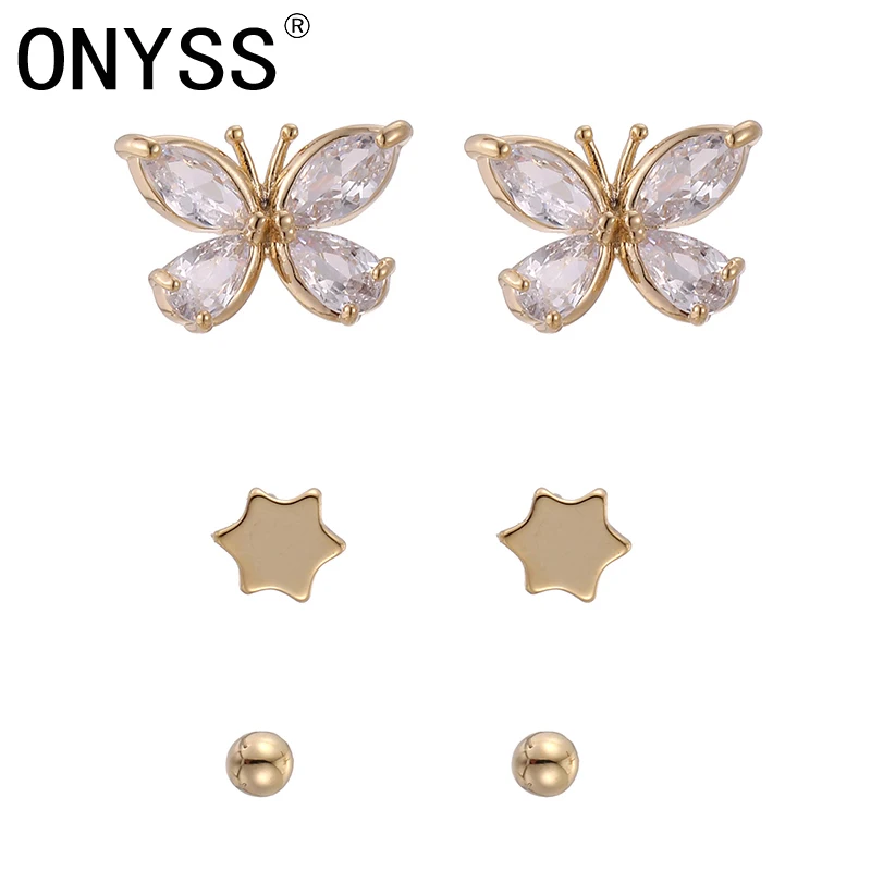 

ONYSS Display CZ Rhinestone Kit Earring Luxury 2021 Trend Jewelry Earring For Women Butterflies and Stars Shape