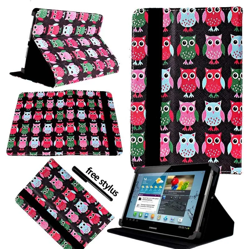 Black Owls KK&LL для samsung Galaxy Tab p5100 10,1 дюймов-кожаный Смарт-планшет стенд Чехол-книжка+ Бесплатный стилус - Цвет: Black Owls