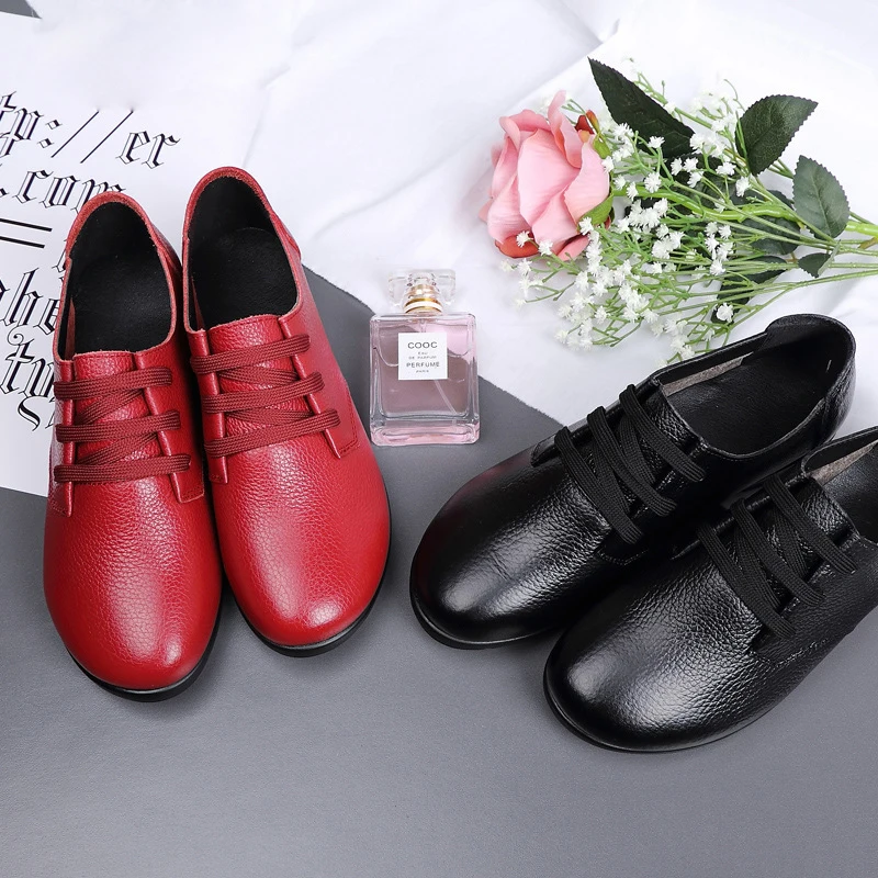 Женские лоферы из натуральной кожи на плоской подошве Нескользящие Мокасины