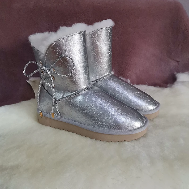 

New Arrival Real Fur Lace-up boots Classic Mujer Botas Waterproof Genuine Cowhide Leather Snow Boots Winter Shoes for Women