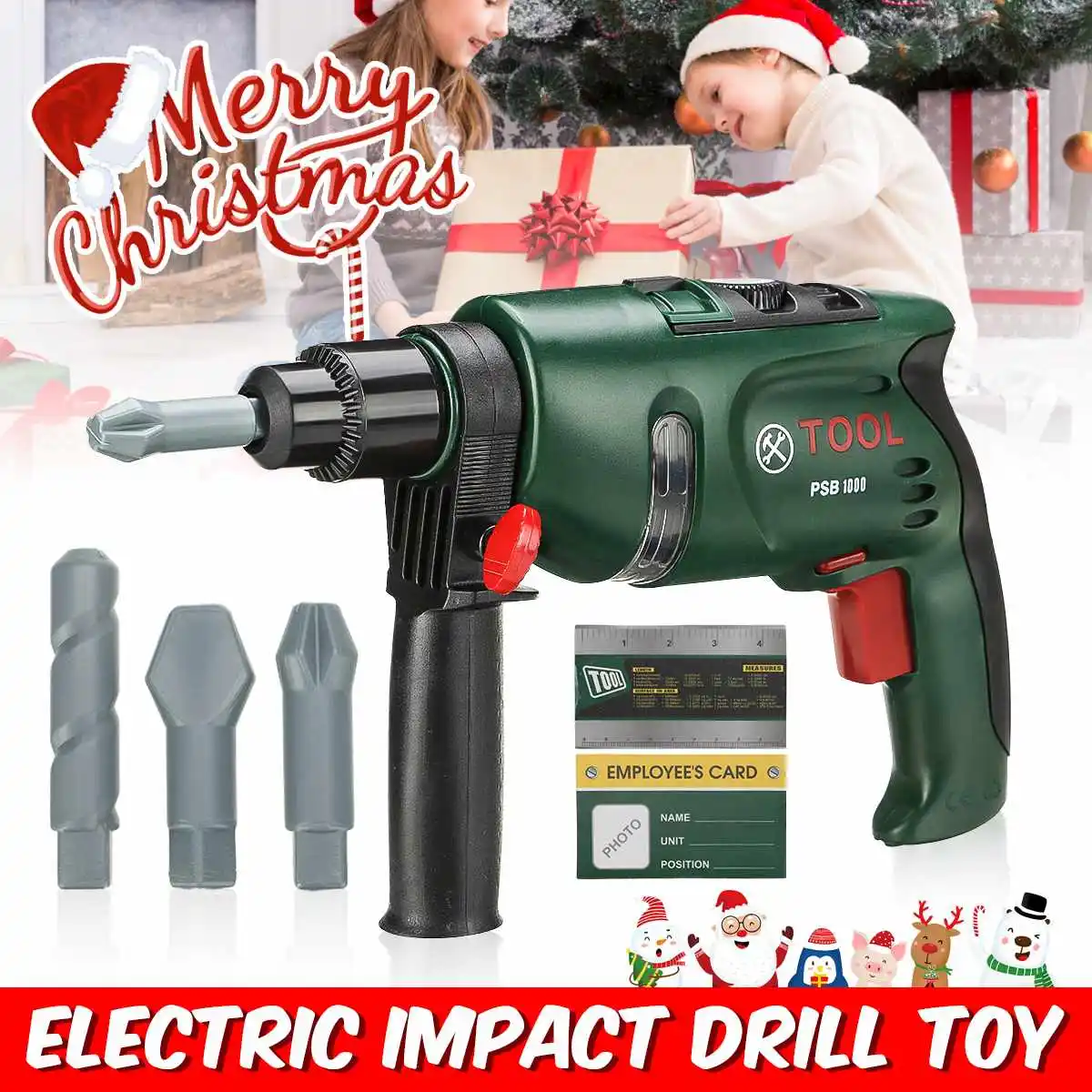 

Electric Drill Toy Kid Pretend Play Tool Electric impact drill toy With Drill bits Outside Construction Toddler Christmas Gift