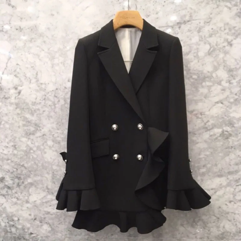 Женский пиджак с длинным рукавом элегантный повседневный свободный черного
