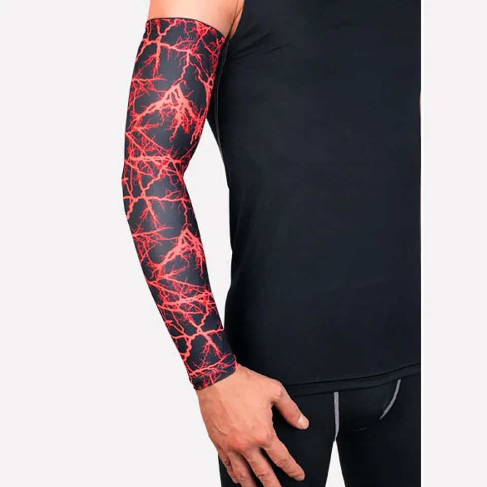 Lightning Red Спортивные нарукавники с рисунком молнии для баскетбола, волейбола, нарукавники, спортивные эластичные налокотники, нарукавники, 1 шт - Цвет: Lightning Red