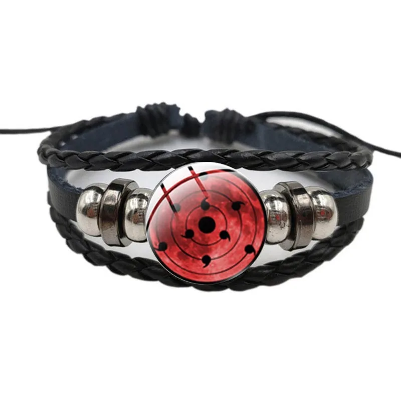 

1 Piece Of Sharingan Eye Bracelet Fashion Anime Black Braided Leather Bracelet Rinnegan Eye Glass Jewelry Cosplay Braided Bracel