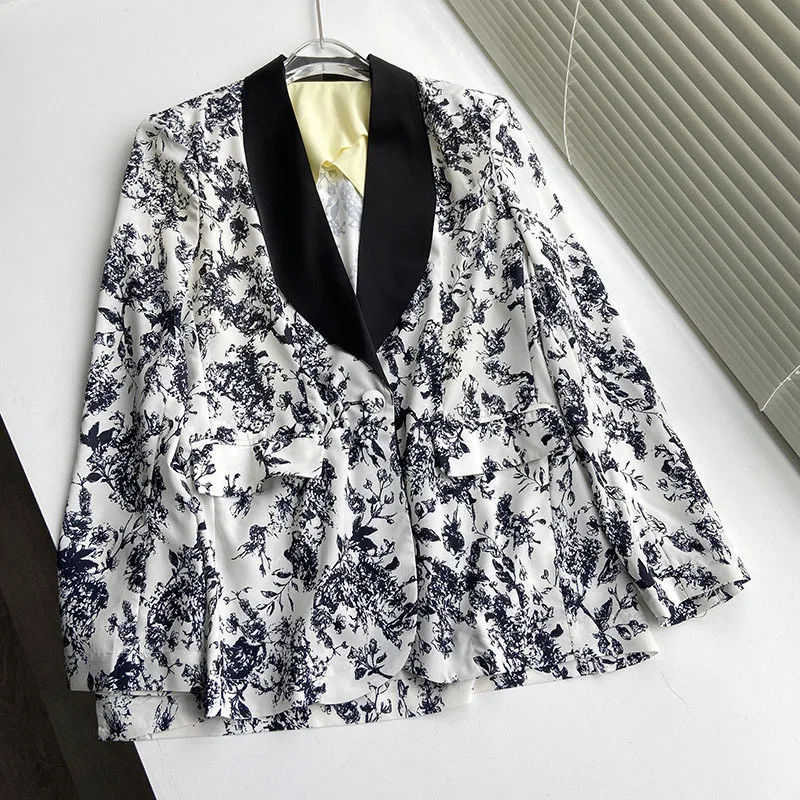 

GVUW 2021 New Spring Summer Fashion Casual Printed Single Breasted Suit Coat High Waist Slim Straight Loose Pants Women's SL139