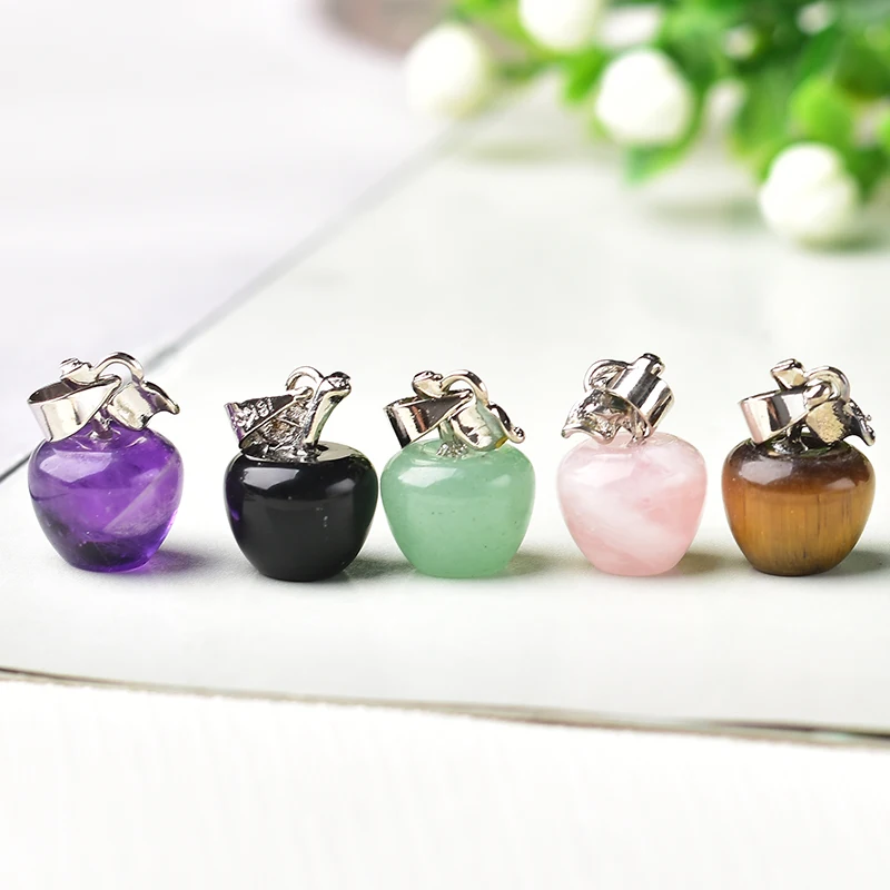 

1PC Natural Crystal Small Apple Necklace Amethyst Rose Quartz Reiki Fashion Mineral Jewelry Increase charm For Women Decor Gifts