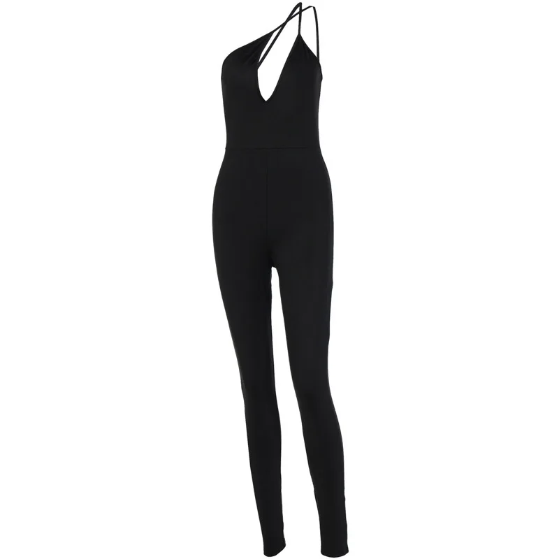 

2020 sleeveless one-shoulder sexy bodycon jumpsuit summer women fashion streetwear outfits jumper pure body