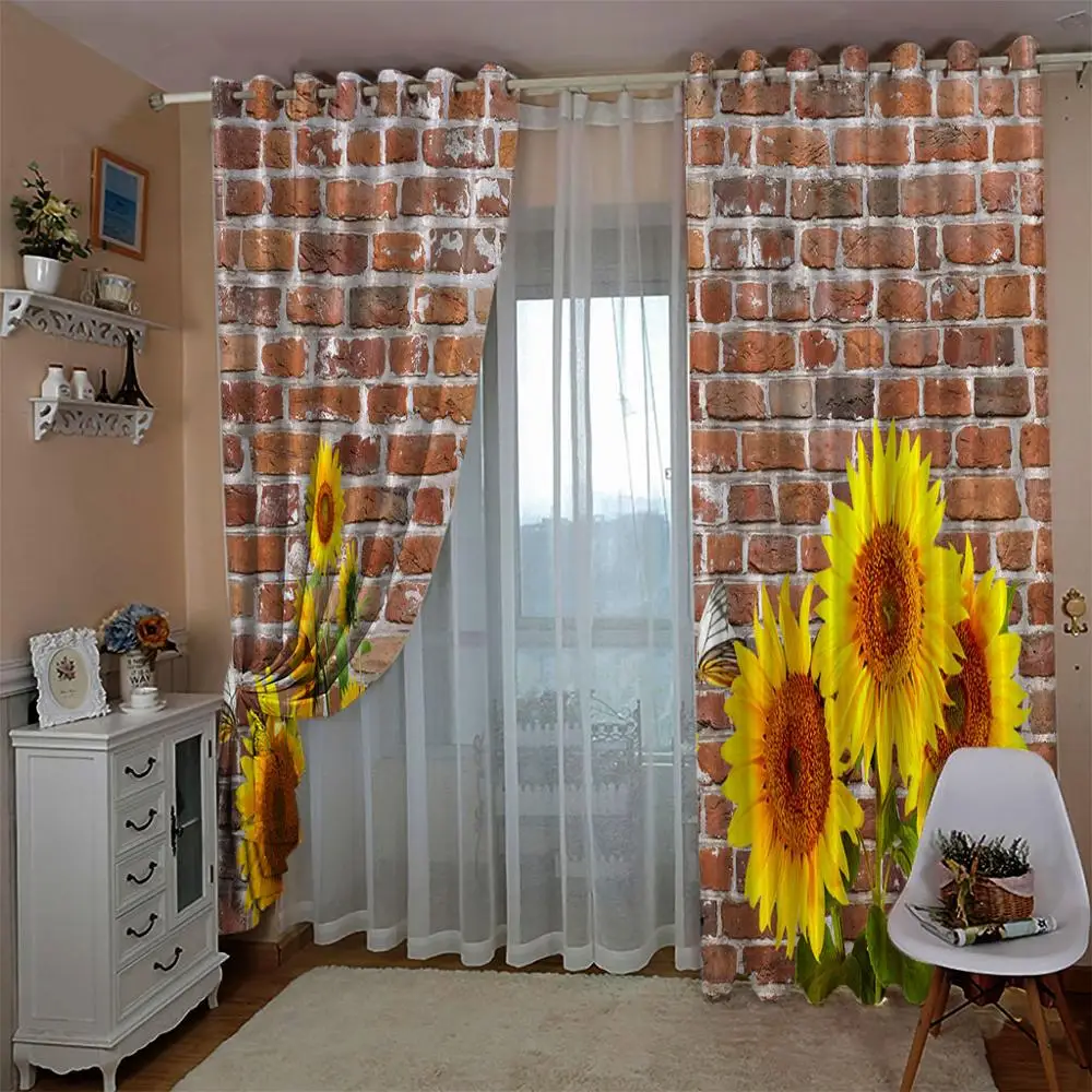 Современные шторы для украшения дома 3d занавески с подсолнухом на кирпичной