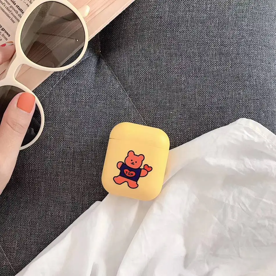 bear Для AirPods случае 3D мультяшный наушник чехол для Apple Airpods 2 забавные интимные аксессуары защитную крышку с палец кольцо ремень - Цвет: bear