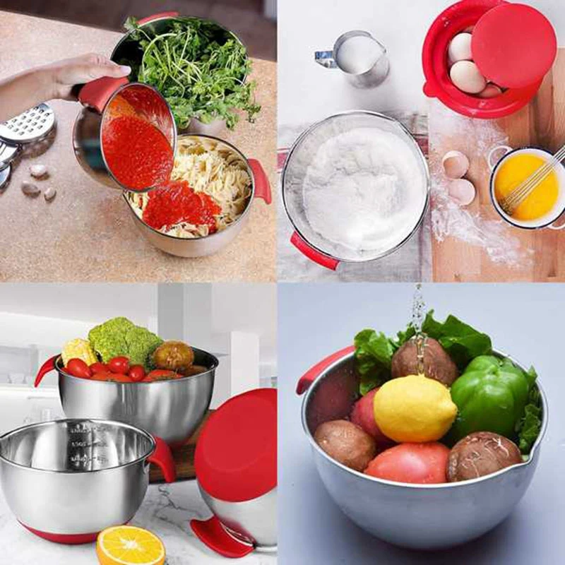 

Stainless Steel Mixing Bowls Salad Bowl Non-Slip&Stackable Serving Bowl with Airtight Lids for Kitchen Cooking Baking