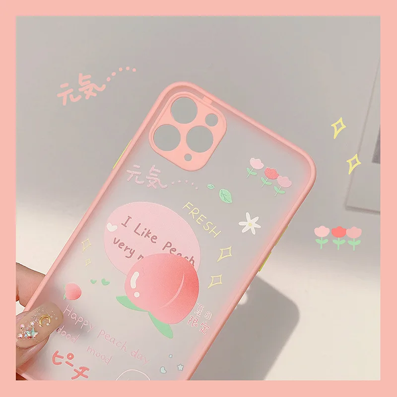 

Kawaii Summer fruit peach Japanese Phone Case For iPhone 11 Pro Max case Cute soft cover for iPhone XS XR X 7 8 Plus 7Plus Case