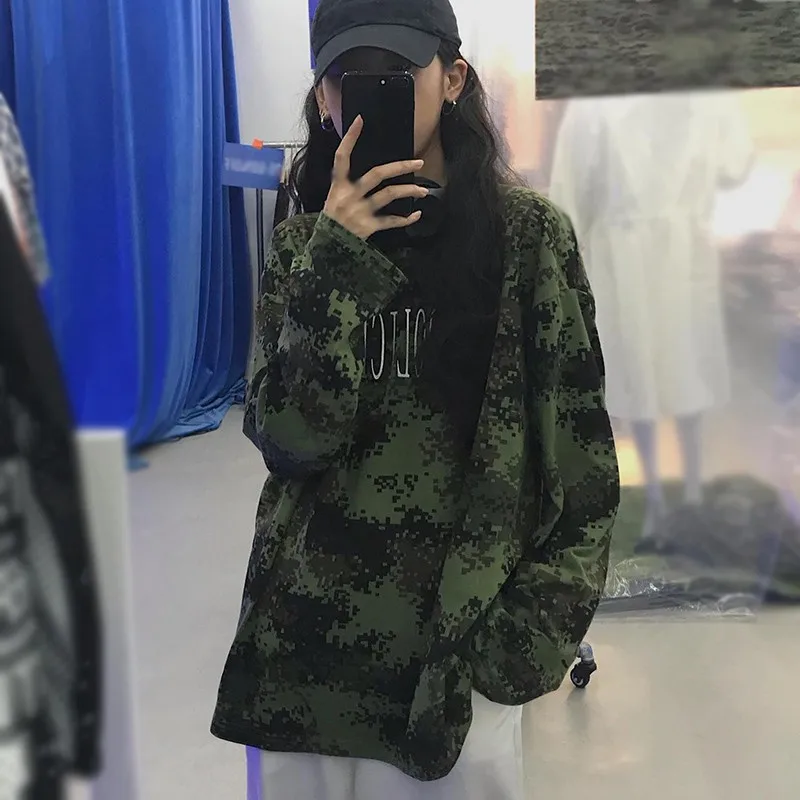 

2020 Fashion Camouflage Long-sleeved T-shirt Autumn Loose Round Neck Korean Casual Top Women's Clothing