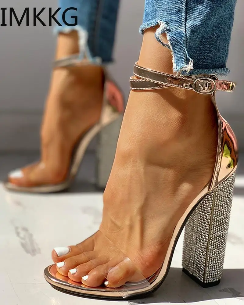 Sexy High Heels Women Pumps Gold Rhinestone Ladies Shoes Classic Buckle Strap Sandals|Боссоножки и сандалии| |