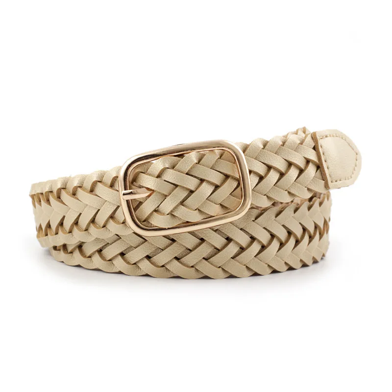 Ремень с квадратной пряжкой Женский тонкий пояс из искусственной плетеный