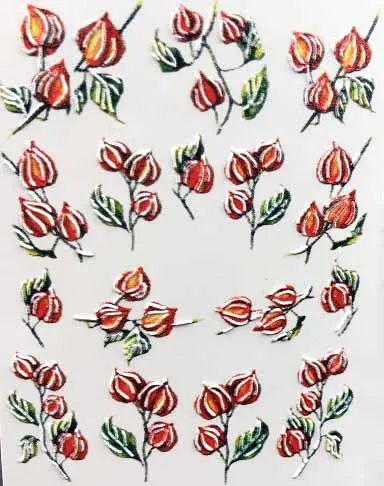 3D акриловые Выгравированные наклейки для ногтей зимние красочные цветы птицы