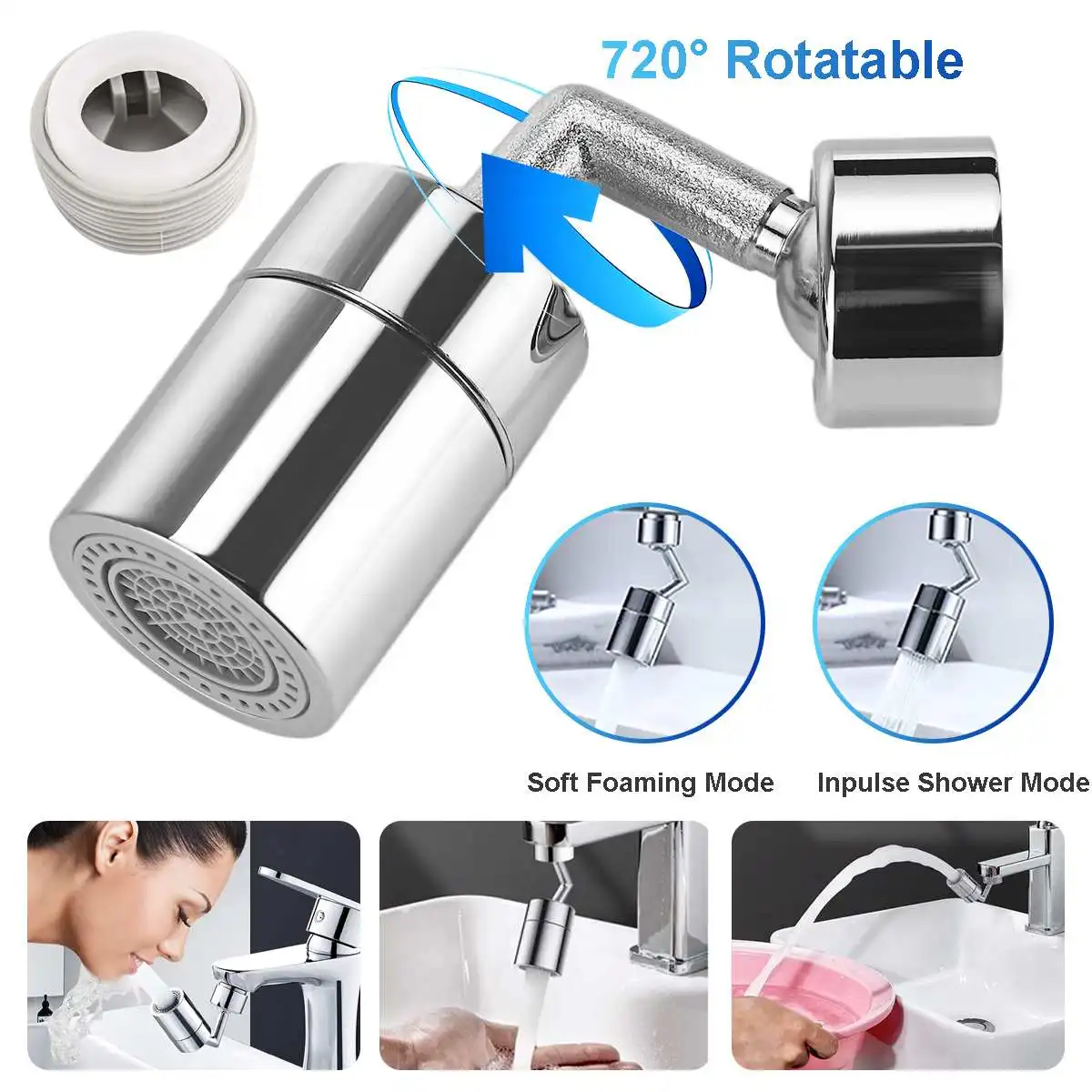 

720°Rotating ABS Copper Faucet Splash-proof Water Filter Bathroom Kitchen Universal Extended Bubbler Four-layer Mesh Filter