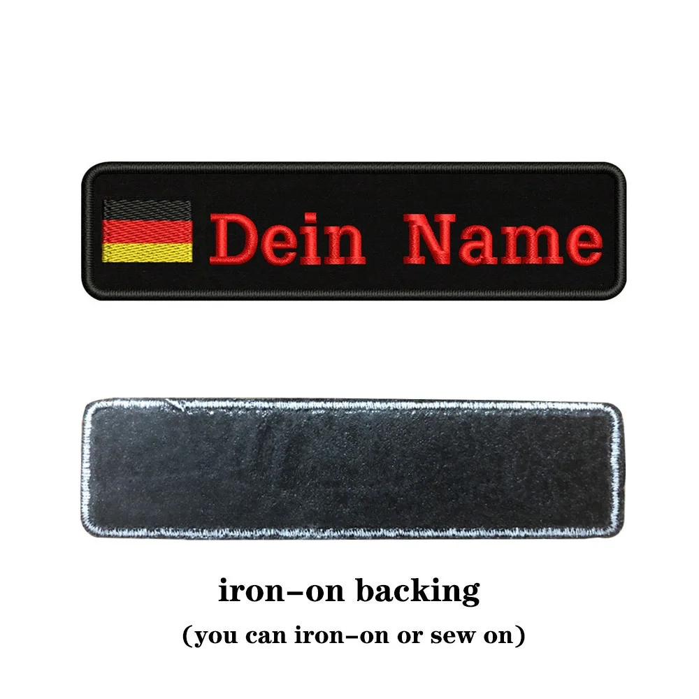 red-iron on На заказ Вышивка Флаг Германии имя или заплатка с текстом 10 см* 2,5 см значок Утюг на или липучке Подложка для одежды брюки рюкзак шляпа - Цвет: red-iron on