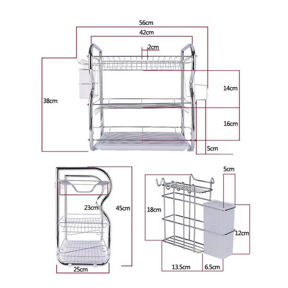 3 слоя сушки посуды стеллаж для хранения держатель корзина с хромированным