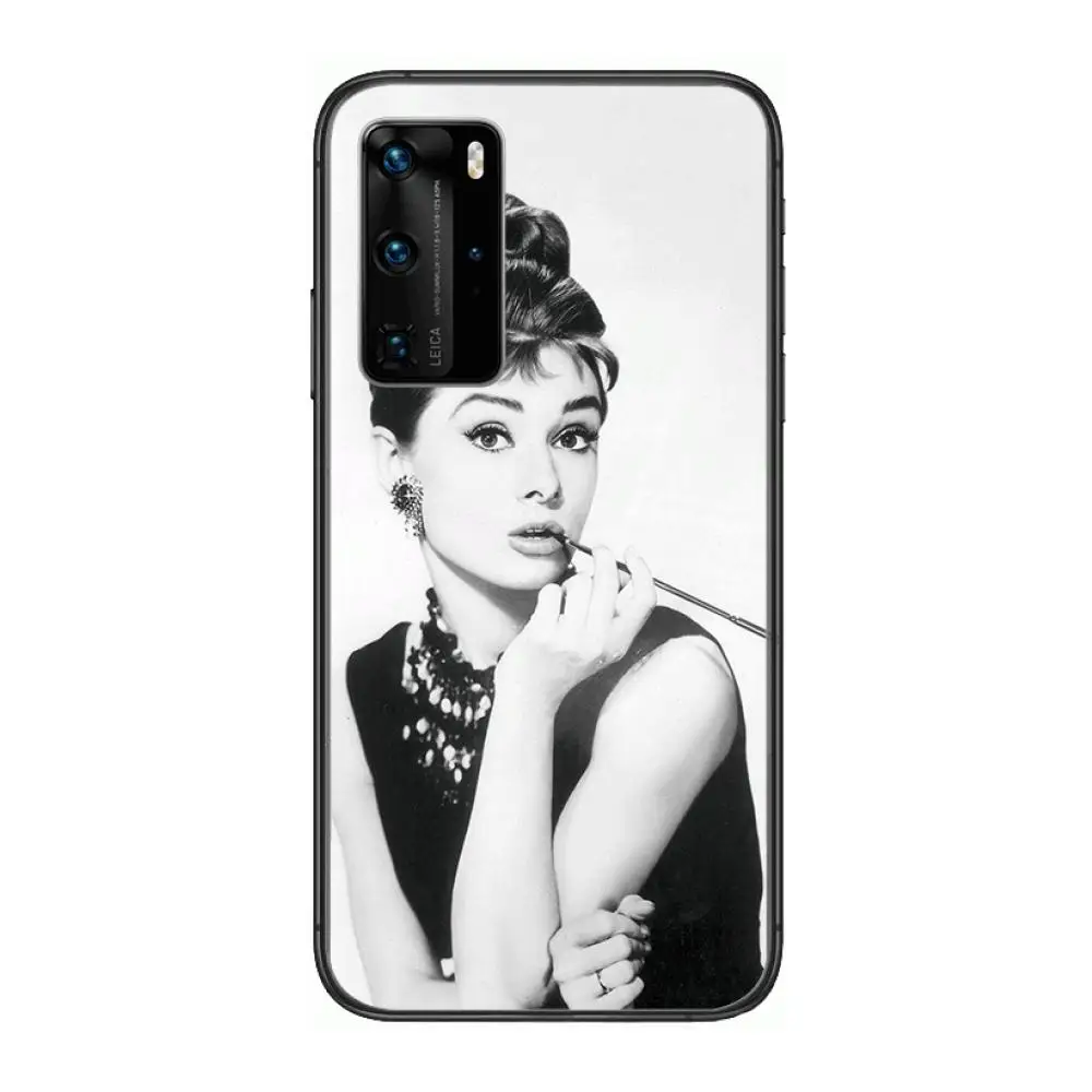 

Famous Elegant Audrey Hepburn Phone Case For Huawei P 40 30 20 10 9 8 Lite E Pro Plus Black Etui Coque Painting Hoesjes comic f