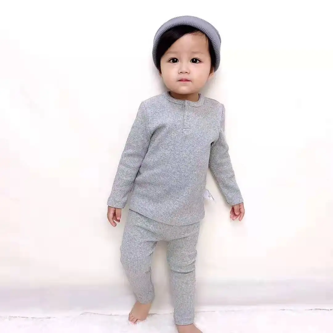light grey Новинка года; детская одежда детские пижамные комплекты для маленьких мальчиков и девочек; штаны в рубчик мягкая одежда с длинными рукавами для мальчиков; сезон весна-осень-зима - Цвет: light grey