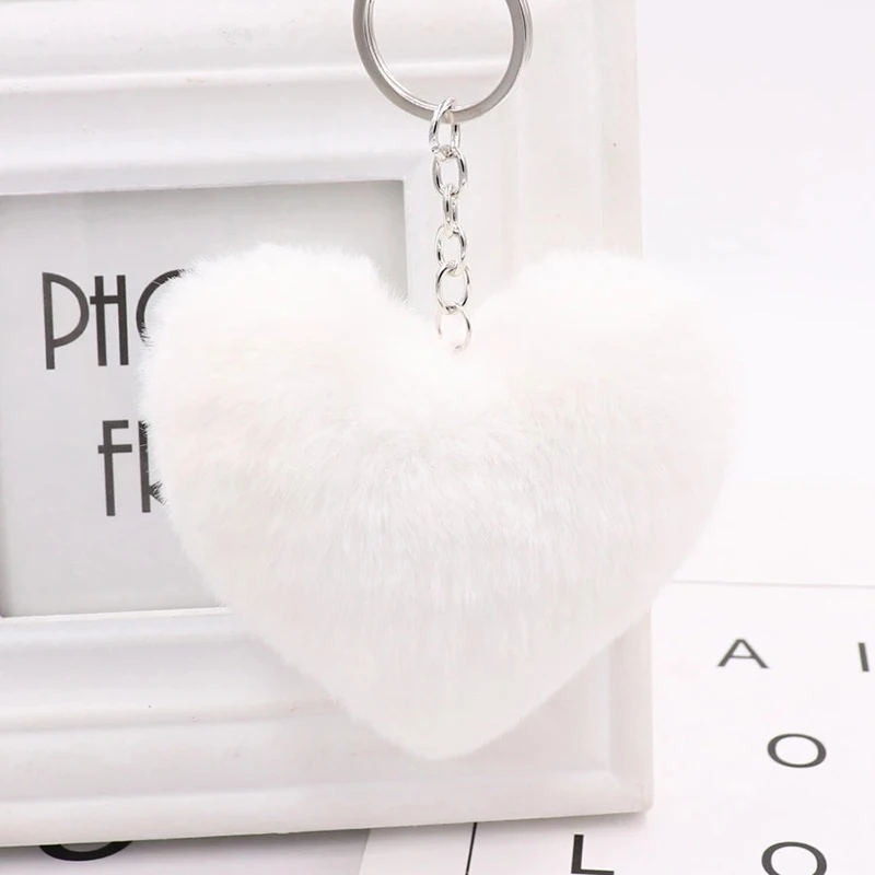 Plush Ball Key Ring Love Mobile Phone Key Chain Soft Artificial Rex Rabbit Hair Ball Car Key Ring Ladies Bag Pendant Jewelry DIY