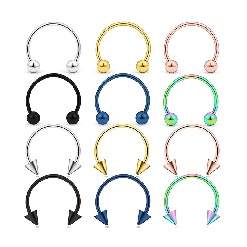 

cc nose ring surgical steel Threaded Horseshoe Cartilage Diaphragm Perforated Jewelry Stainless Steel Nose Ring gold wholesale